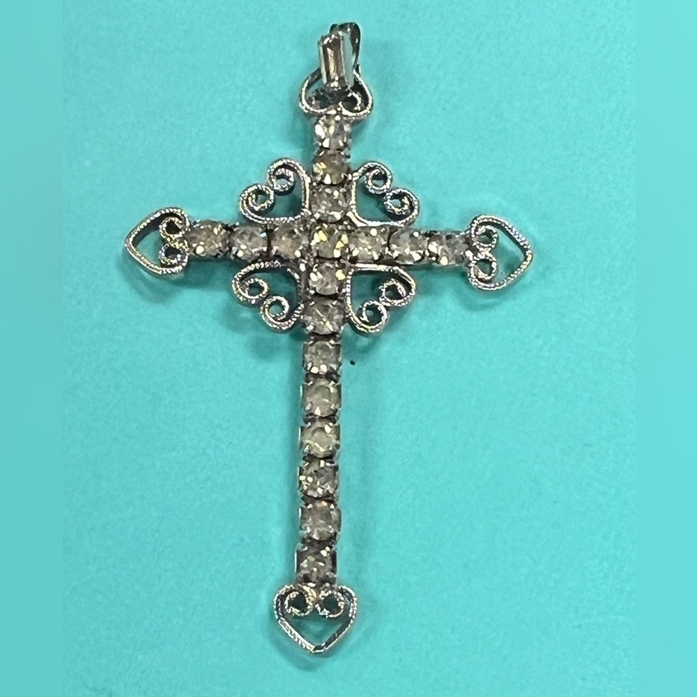 Vintage Rhinestone Cross Pendant/2in